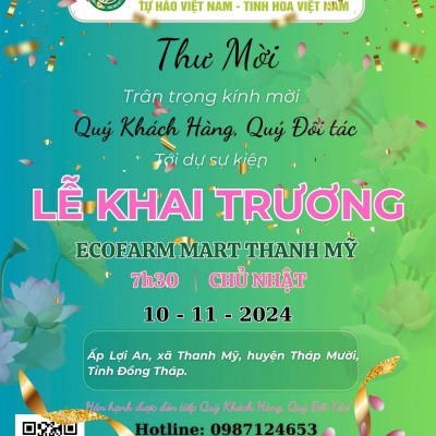 Thư mời tham dự " KHAI TRƯƠNG SIÊU THỊ ECOFARMMART THANH MỸ"